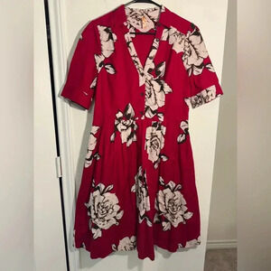 Anthropologie Crimson Floral Midi Dress